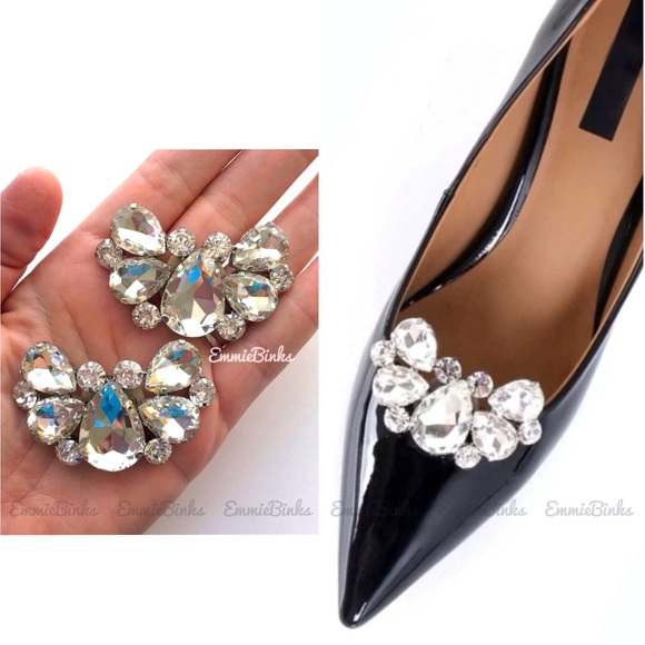 Shoes - New 2 Piece Rhinestone Crystal Shoe Clips / Bridal Formal Shoe Accent Jewelry